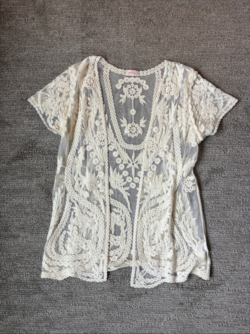 Pixley Ivory Lace Embroidered Open-Front Tunic